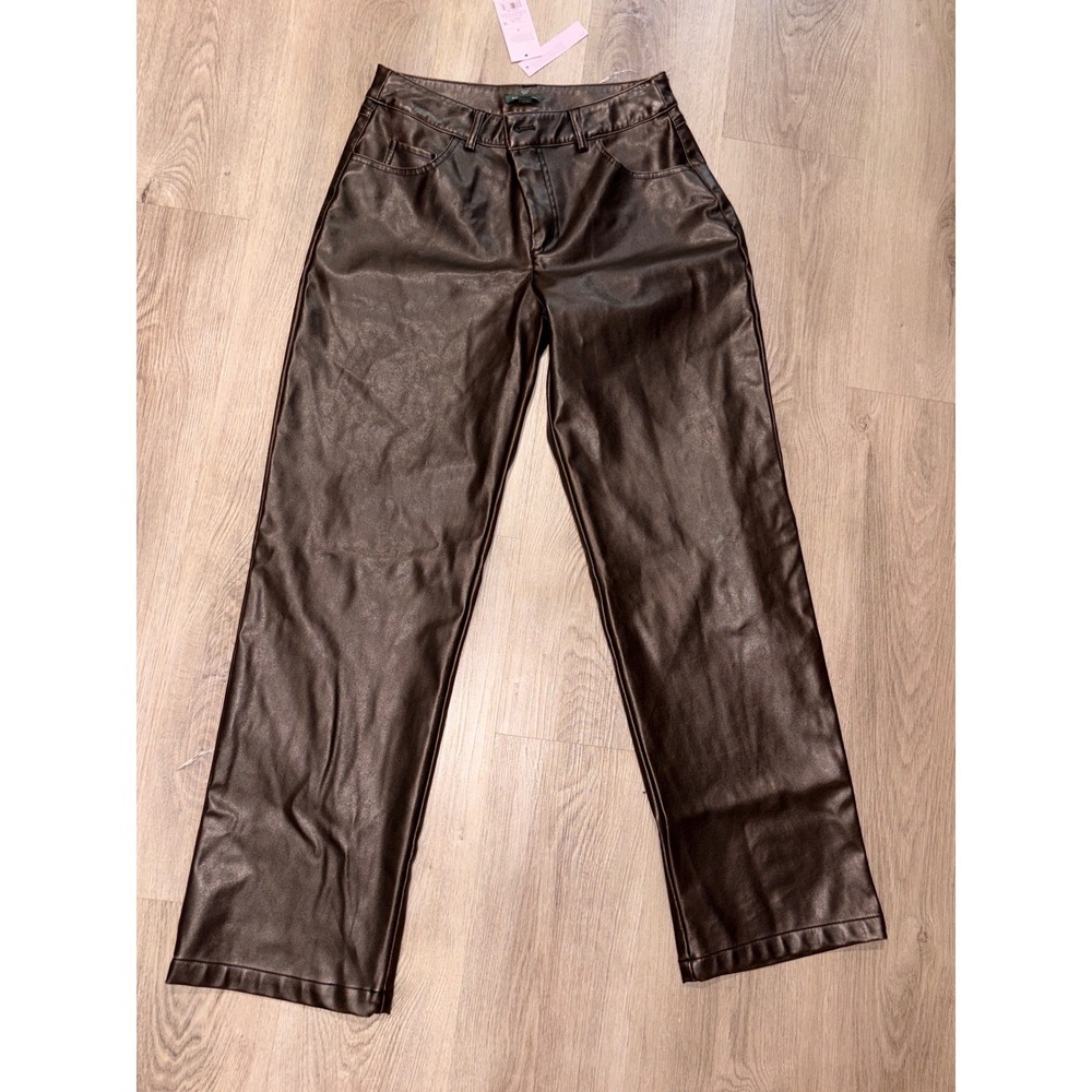 Wild Fable Brown Faux Leather Straight Leg Pants Size 4 NWT